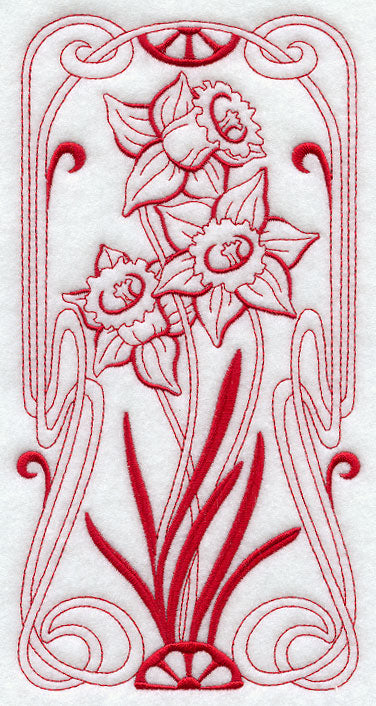 Art Nouveau Daffodil (Redwork)