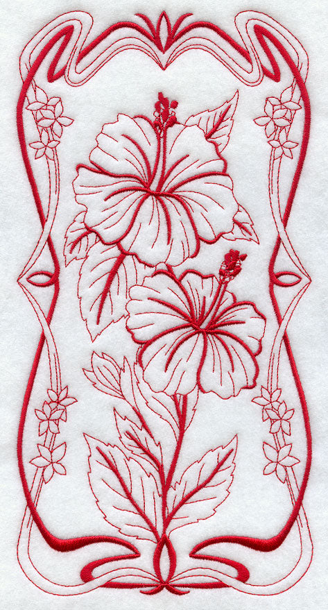 Art Nouveau Hibiscus (Redwork)