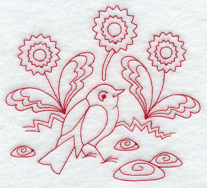 Spring Robin (Redwork)
