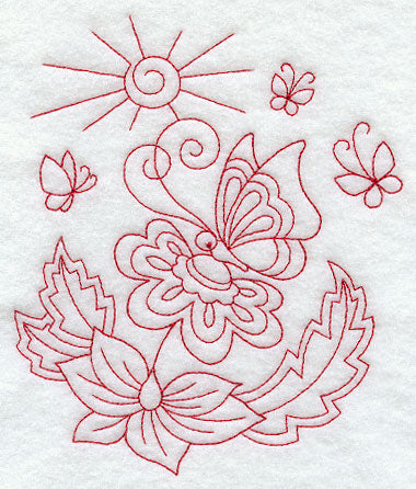 Spring Butterflies (Redwork)