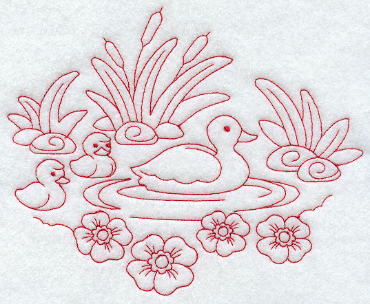 Spring Ducks (Redwork)