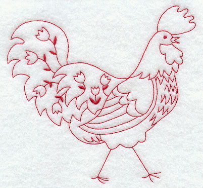 Country Rooster I (Redwork)