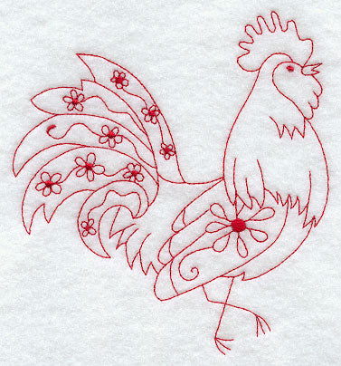 Country Rooster II (Redwork)