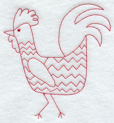 Country Rooster - Zigzags (Redwork)