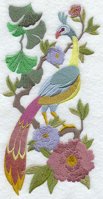 Chinoiserie Green Peafowl Panel