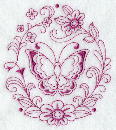Spring Butterfly Circle (Redwork)
