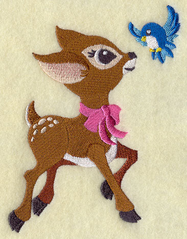 Frolicking Deer and Bluebird