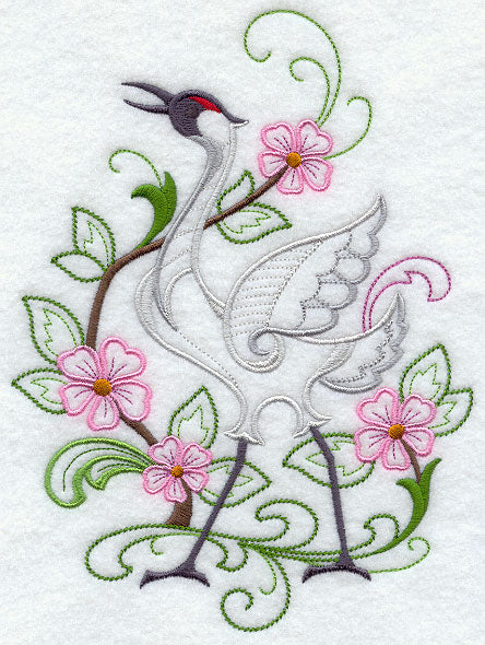 Crane and Flowers