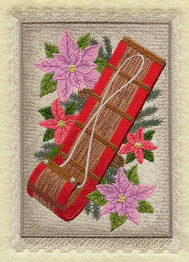Christmas Stamp - Toboggan and Poinsettia