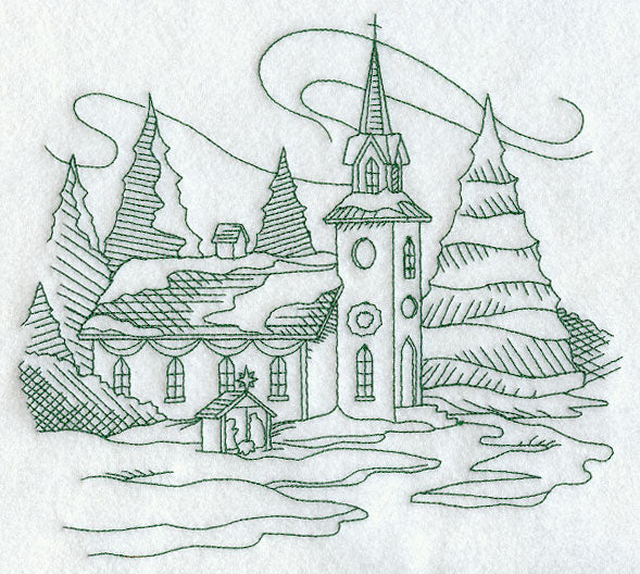 Country Christmas Sketch - Church