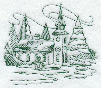 Country Christmas Sketch - Church