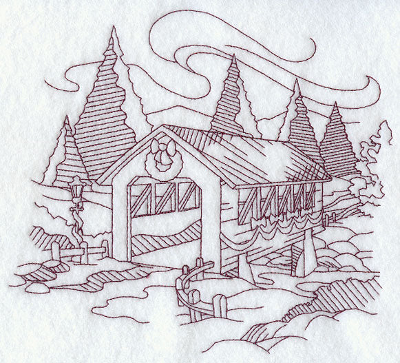 Country Christmas Sketch - Covered Bridge