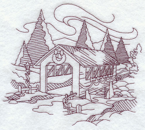 Country Christmas Sketch - Covered Bridge