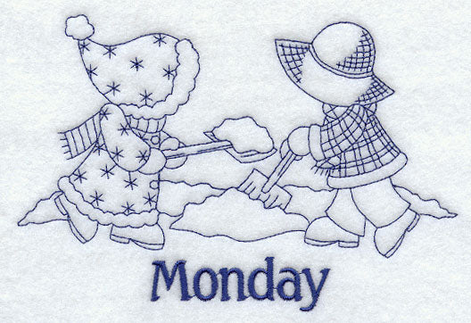 Sunbonnet Sue and Fishermen Fred on Monday (Bluework)