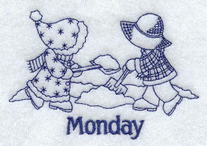 Sunbonnet Sue and Fishermen Fred on Monday (Bluework)