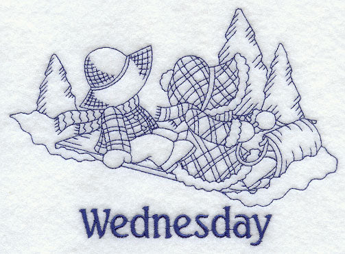 Sunbonnet Sue and Fishermen Fred on Wednesday (Bluework)