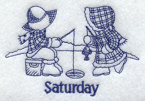 Sunbonnet Sue and Fishermen Fred on Saturday (Bluework)