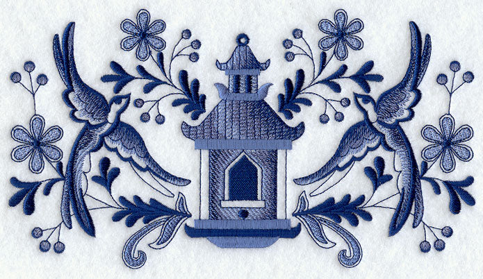 Blue Willow Feathers - Birdhouse and Birds