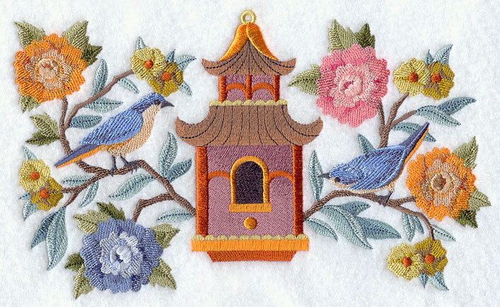 Chinoiserie Feathers - Birdhouse and Birds