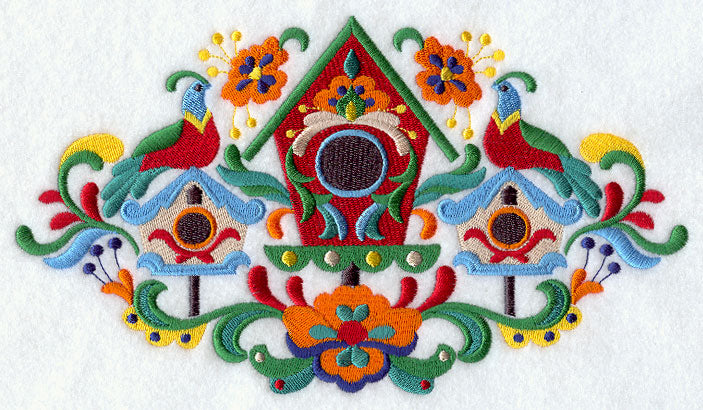 Swedish Folk Feathers - Birdhouse and Birds