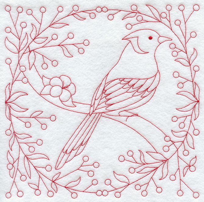 Blue Jay and Berries (Redwork)