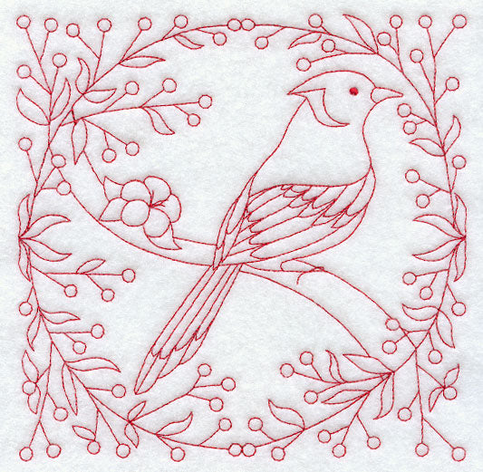 Blue Jay and Berries (Redwork)