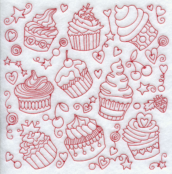 Cupcake Medley (Redwork)