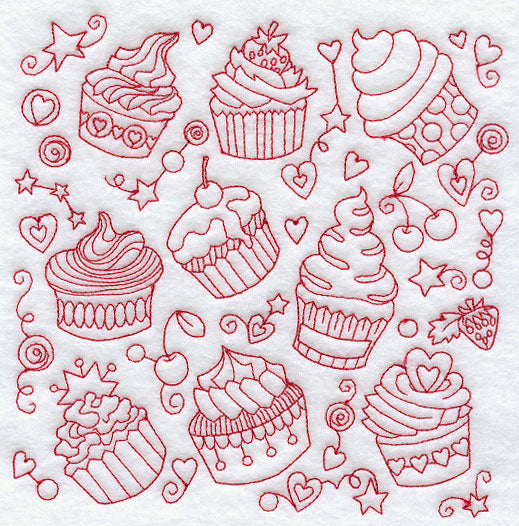 Cupcake Medley (Redwork)