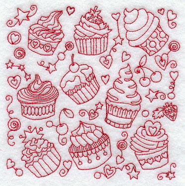 Cupcake Medley (Redwork)