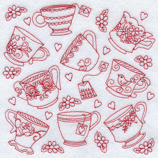 Teacup Medley (Redwork)