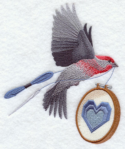 Soaring House Finch with Embroidery Hoop