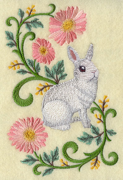 Rabbit in Flowers - Dwarf Hotot