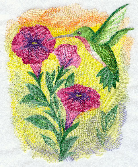 Hummingbird and Flowers in Watercolor