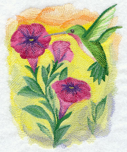 Hummingbird and Flowers in Watercolor