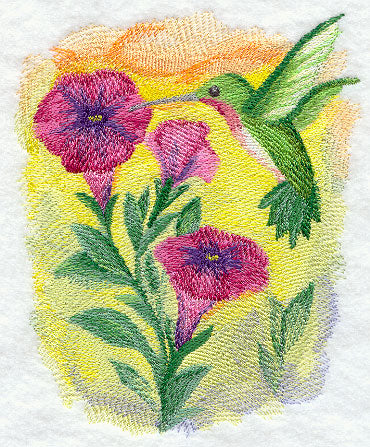 Hummingbird and Flowers in Watercolor