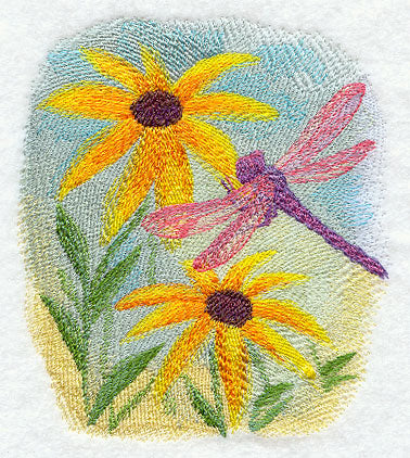Dragonfly and Flowers in Watercolor