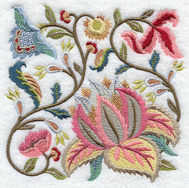 Jacobean Summer Flowers Square 1