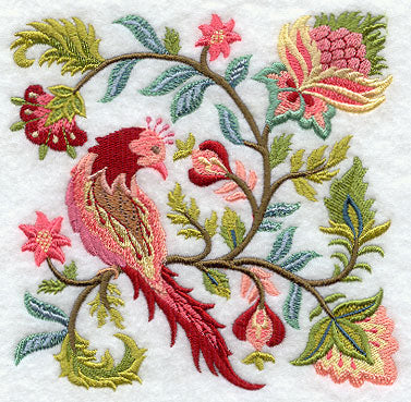 Jacobean Bird and Flower Square 1