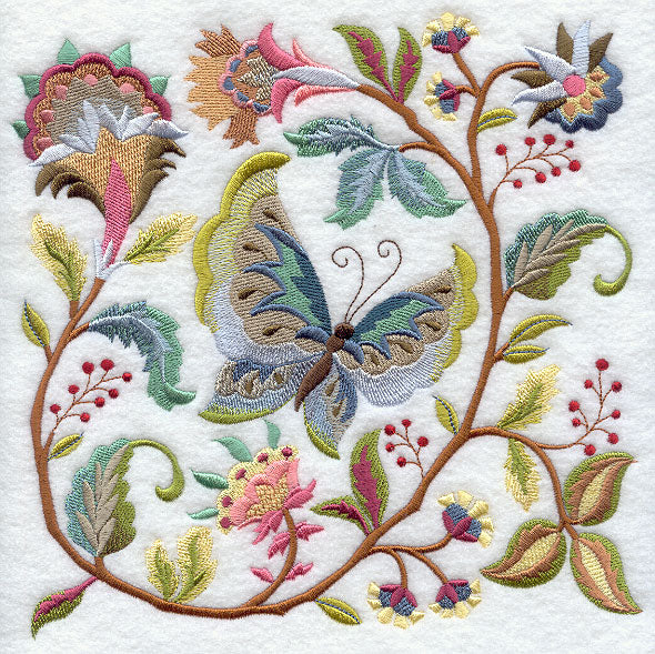 Jacobean Butterfly and Flower Square 1