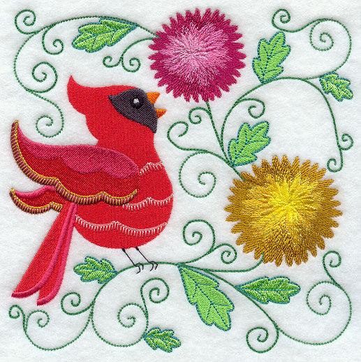 Cardinal and Chrysanthemums