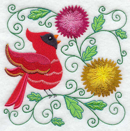 Cardinal and Chrysanthemums