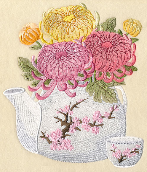 Chrysanthemums in Japanese Teapot