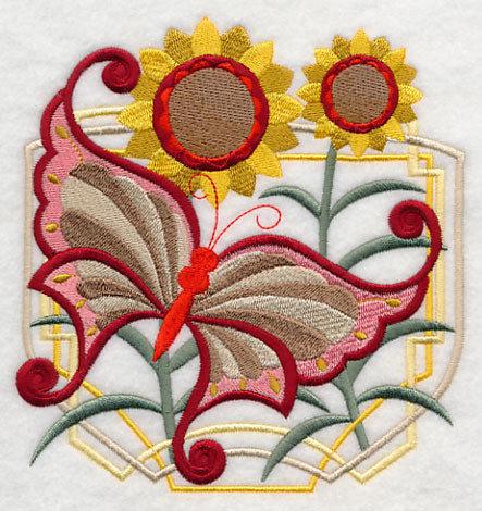 Art Deco Butterfly and Sunflowers