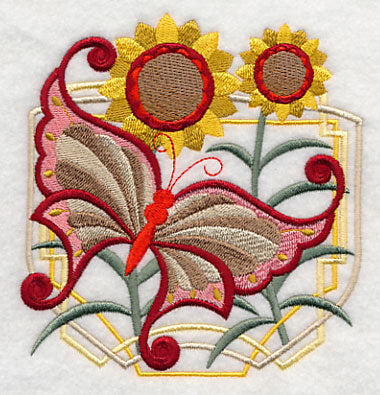 Art Deco Butterfly and Sunflowers