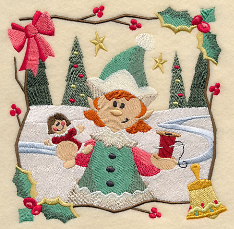 Country Christmas Square - Girl Elf