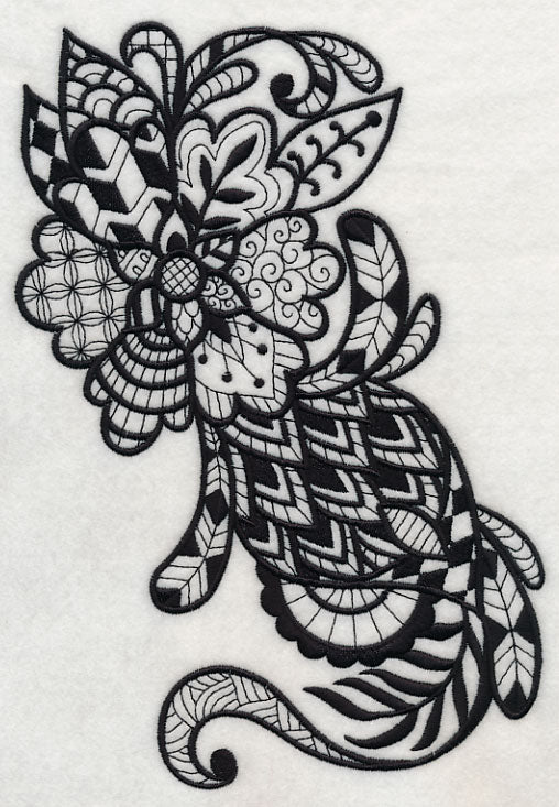 Flowers and Leaves Vertical Spray (Blackwork)