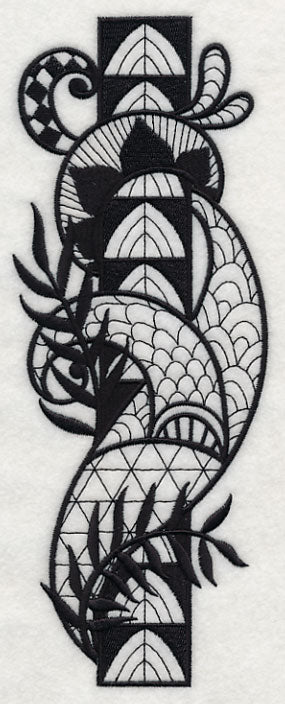 Flowers and Leaves Vertical Border (Blackwork)