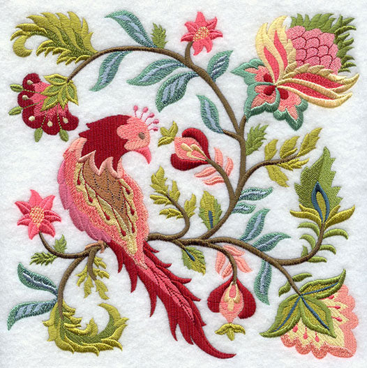 Jacobean Bird and Flower Square 1