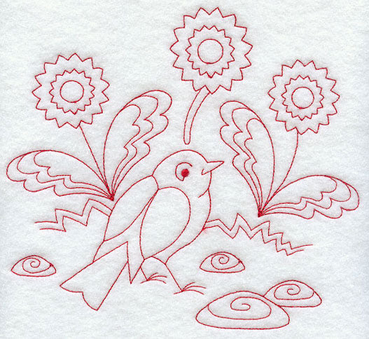 Spring Robin (Redwork)