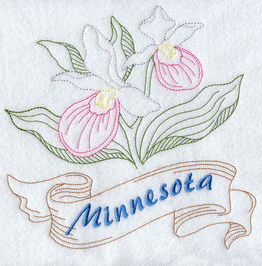 Minnesota - Showy Lady's Slipper (Redwork)
